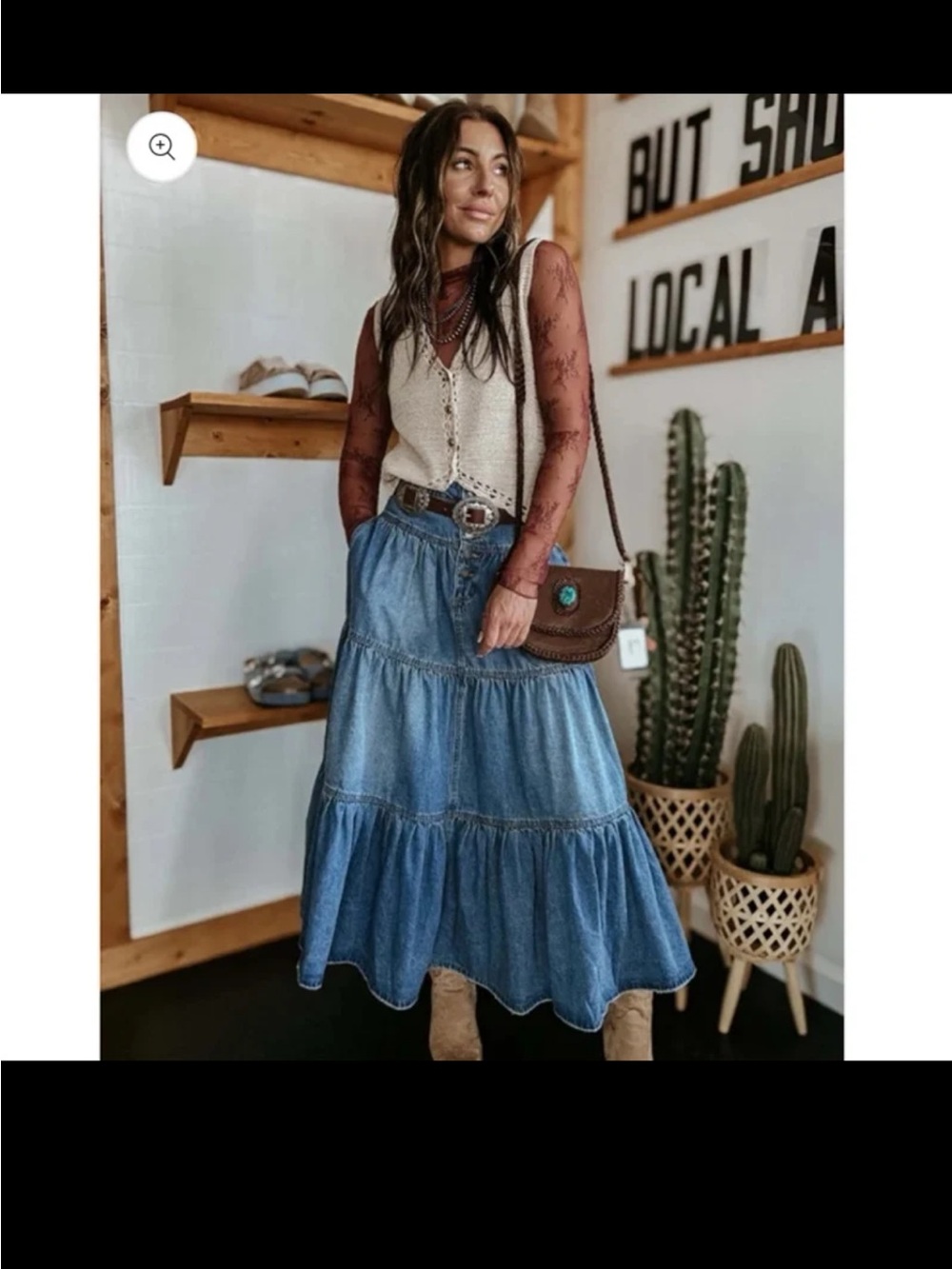 Veveret Ready to Ship Tiered Denim Maxi Skirt size Small - Picture 3 of 12